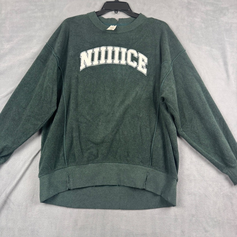 Aerie NIIIIICE Graphic Oversized Sweatshirt Forest Green Distressed XS 39962246 - Picture 5 of 9